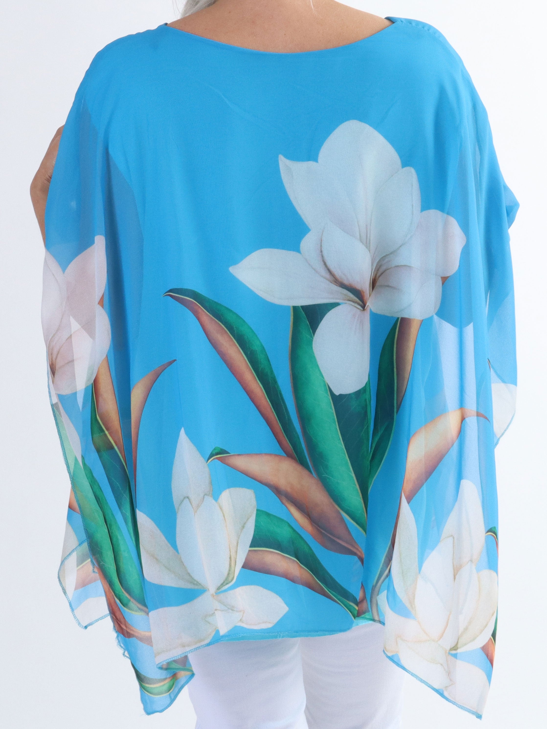 Mian - Farverig plus size tunika med chiffonlag